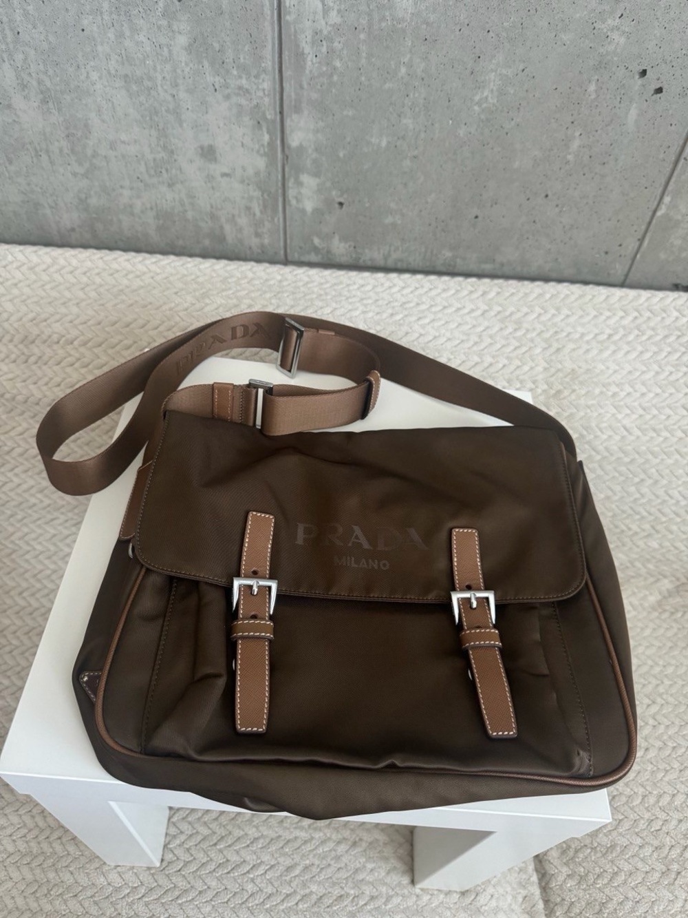 Prada Unisex Brown Nylon Messenger Bag